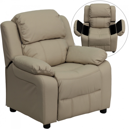 Flash Furniture Deluxe Heavily Padded Contemporary Beige Vinyl Kids  Recliner with Storage Arms [BT-7985-KID-BGE-GG] - Able Kitchen